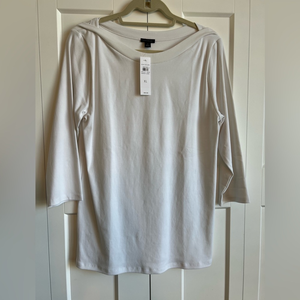 Ann Taylor White Boatneck 3/4-Sleeve Women's Top